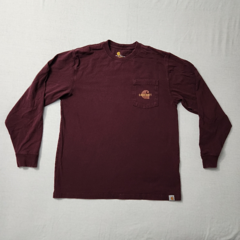 Mens CARHARTT DUCK SEASON LS Pocket Tshirt Sz M Maroon 102856 614